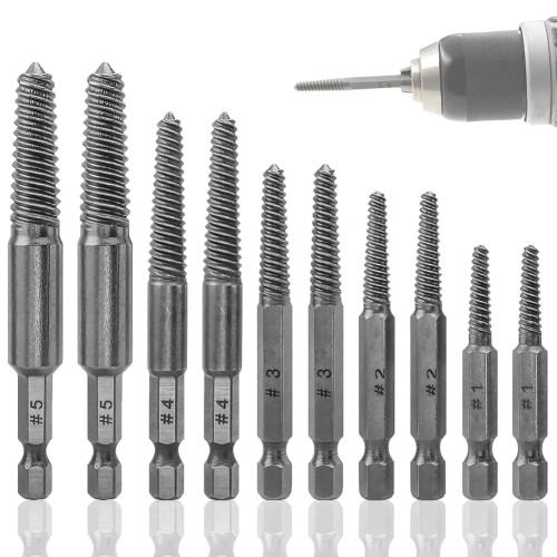 Screw Extractor Set,10 Pcs Screw Extractor,1/4inch Hex Shank Broken Screw Extractor,Screw Remover & Extractor Bit Set