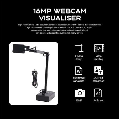 4K USB Document Camera 16MP Webcam Visualiser Image Invert Foldable for Live Demo Web Conferencing 2