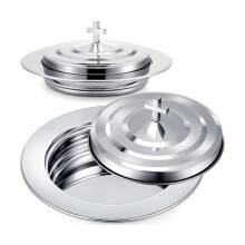Silber Kommunionset mit Deckel, Edelstahl Brotteller Teller für Kirchen, Kommunionteller mit Deckel, Kirche