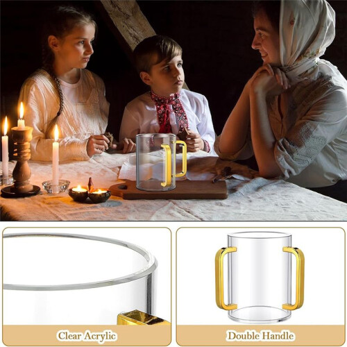 Copo para Lavar As Mãos com Alças Duplas, 5 Polegadas, Acrílico Transparente, Copo para Lavar Negel Vasser para Ritual Judaico Netilat Yadayim 2