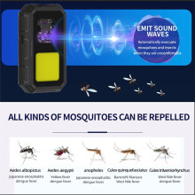 Repellente per Zanzare A Ultrasuoni, Portatile, per Esterni, con Fibbia, Ricarica USB, Multifunzionale, con Luce LED Blu.