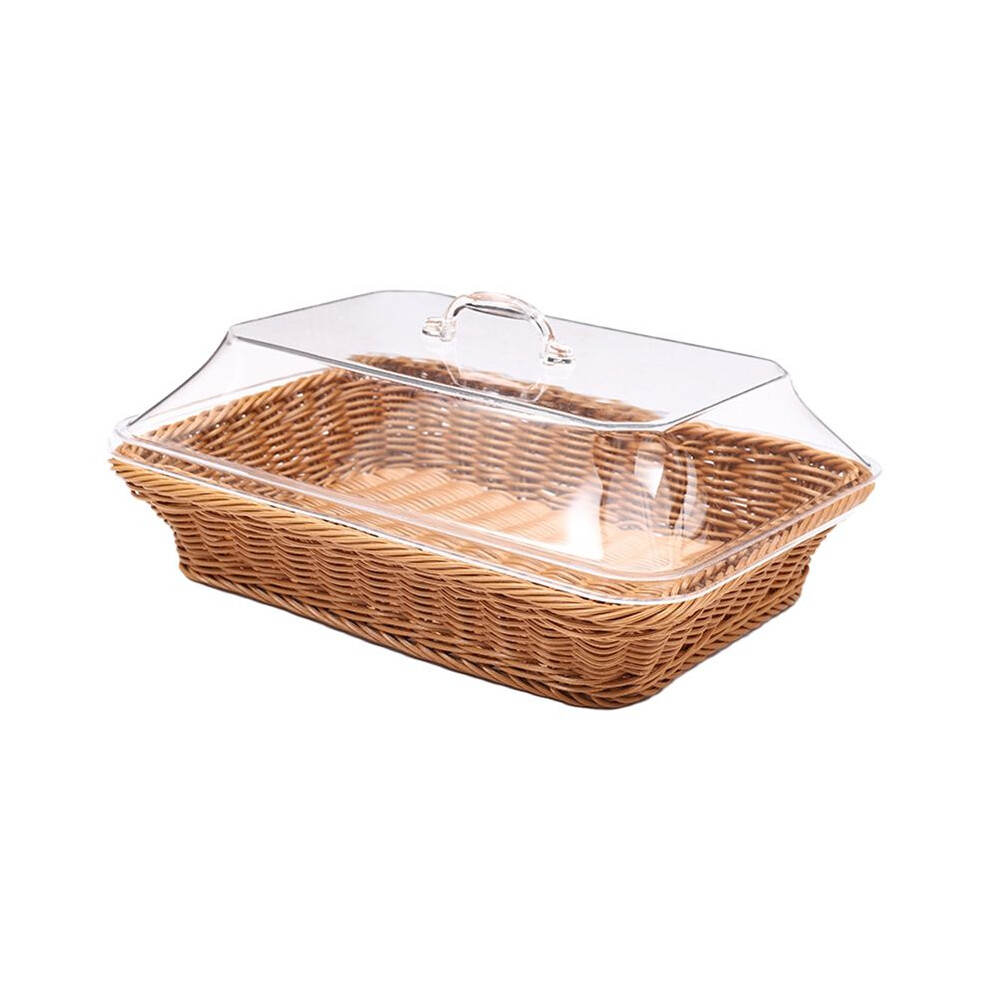 Woven Rattan Basket With Acrylic Lid - Polypropylene Food Serving Basket For Bread, Fruits, And More 6032598255375