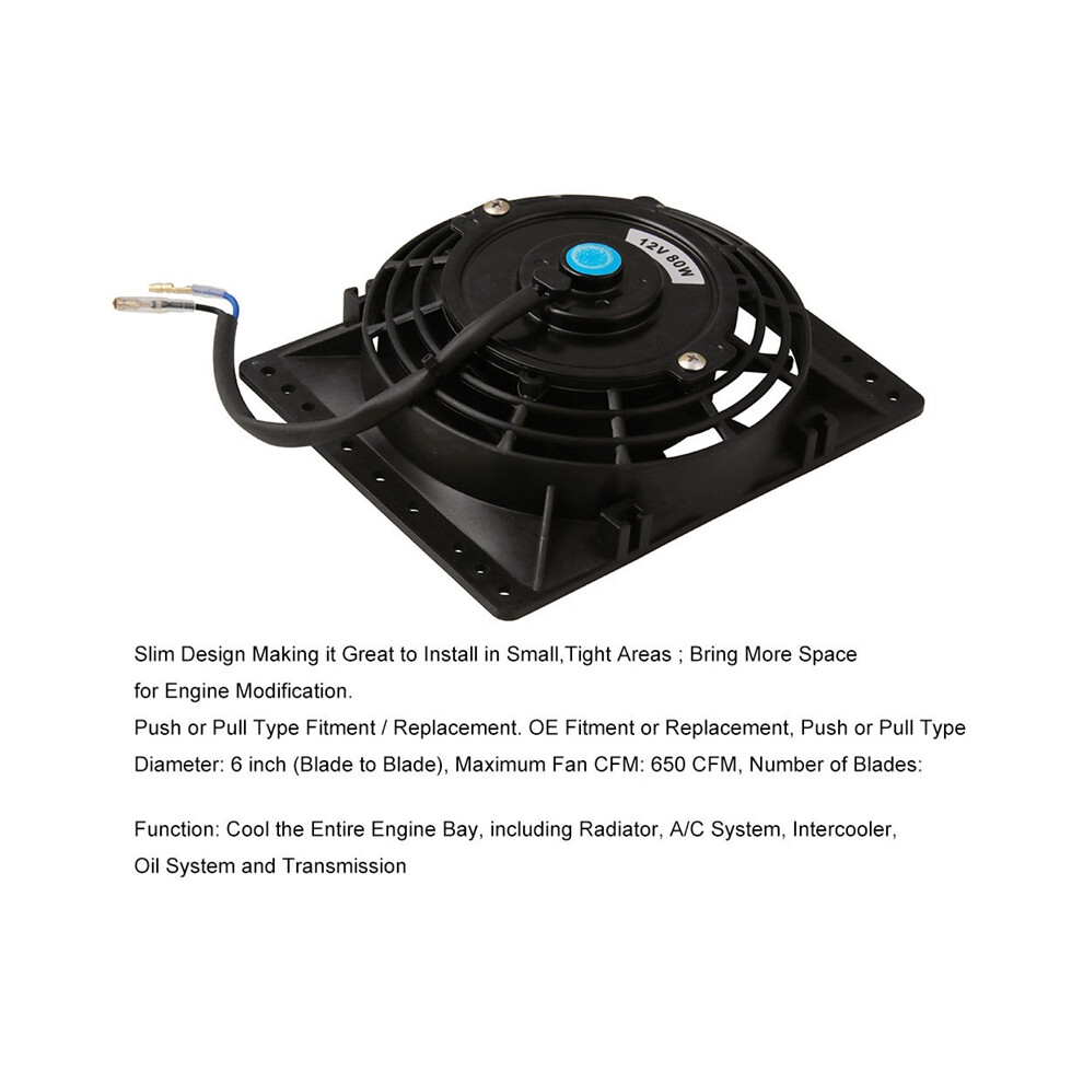 6 Inch Slim 650Cfm Radiator Cooling Fans Universal Slim Pull Push 12V 80W Direct Replacement Electric Fan With Mount Kit 6033792960669