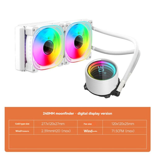 Integrated Water-Cooled Digital Display CPU Radiator Argb Wireless Lens Temperature Display CPU Fan White & Multi-Color 1