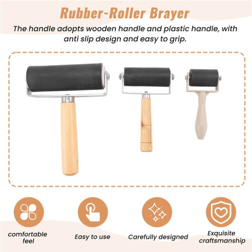 3 Pack Rubber-Roller Brayer Rollers 1.4/2.4/4 Inch Art  Roller for Printmaking,Ink,Wallpapers Stamping Gluing Tools 1