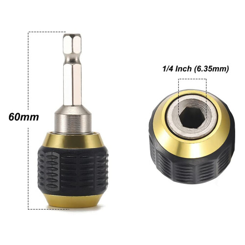 2 Pcs 60mm Drill Chuck Screwdriver Impact Driver Adaptor 1/4Inch Hex Shank Drill Bit Tool Quick Change Convertor Adapter 2