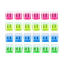 24 PièCes Taille-Crayons Taille-Crayon Manuel à Deux Trous avec Couvercle Taille-Crayon Coloré Portable