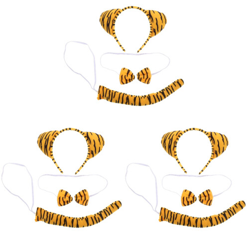 3Sets Tiger Costume Accessories Plush Ears Tail Party Kit 2