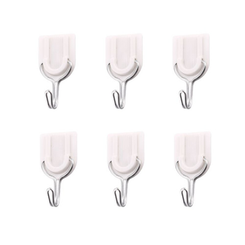 6 pieces Wall Door Hook Towel Holder Self-adhesive Bathroom Kitchen Glue Hook white