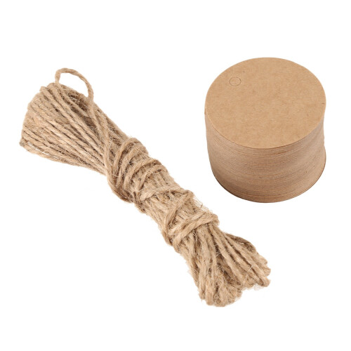 50Pcs Round  Gift Tag with Hemp Cord 2