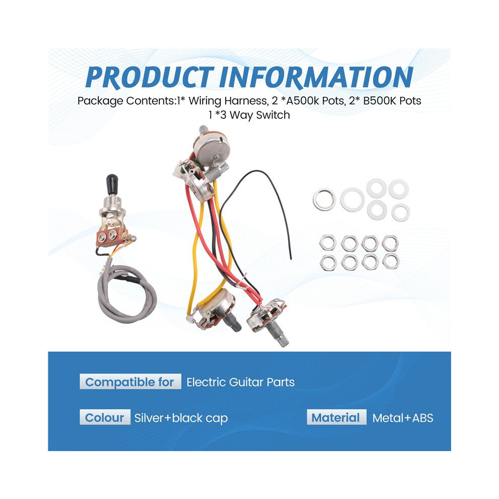 Lp Electric Guitar Pickups Circuit Wiring Harness 2T2V 500K Pots 3 Way ...