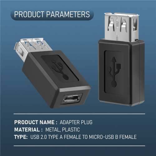 Black USB 2.0 Type A Female to Micro-USB B Female Adapter Plug Converter 2