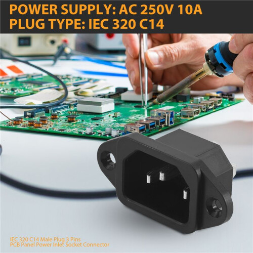 IEC 320 C14 Male Plug 3 Pins PCB Panel Power Inlet Socket Connector 2