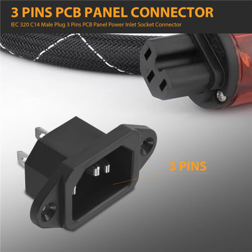 IEC 320 C14 Male Plug 3 Pins PCB Panel Power Inlet Socket Connector 1