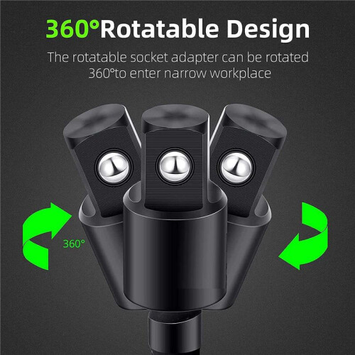 Right Angle Drill Adaptor,4-In-1 Impact Drill Bit Extension,360 Rotatable 1/4 3/8 1/2In Impact Grade Socket Adapter Set 1