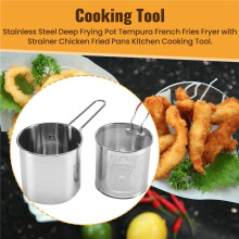 Stainless Steel Deep Frying Pot Tempura French Fries Fryer with Strainer Chicken Fried Pans Kitchen Cooking Tool