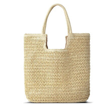 Stroh-Strandtaschen für Damen, Gewebte Sommer-Tragetasche, Schulterhandtaschen, Große Strandtasche für Damen für Den Urlaub, Cremeweiß