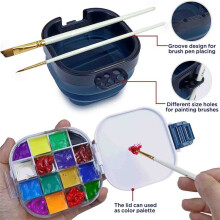 Airtight Paint Saver Storage Palette Box, 16-Well Palette Box with Lid, Include Paint Brush Basin, Perfect for Gouache