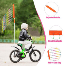 Bandeira de Bicicleta Ajustável com Mastro para Segurança Reflexiva À Prova D'Água Bandeira de Advertência para Mobilidade Triciclo Go Kart ATV