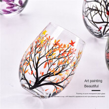 1Pcs HOT-Autumn Tree Wine Glass - Fall Colors - Leaves of Red, Yellow, Orange - Hand Painted - Fall Leaf