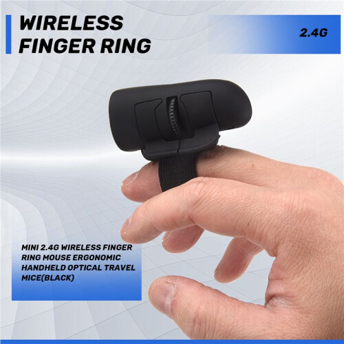 2.4G Wireless Finger Ring Mouse Ergonomic Handheld Optical Travel Mice(Black) 1