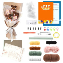 Kit de Crochê de Buquê de Flores para Adultos e Iniciantes, Acessórios de Crochê e Manual Passo A Passo (Estilo Urso/Coelho)