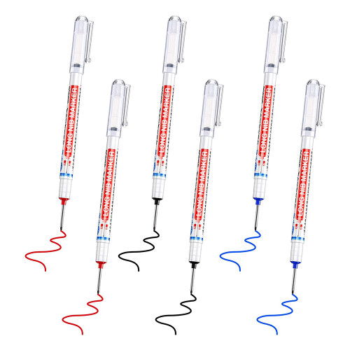 6Pcs Long  Deep Hole  Multifunction Long Nosed  Deep Drill Hole Carpenter Mark Waterproof  Pen