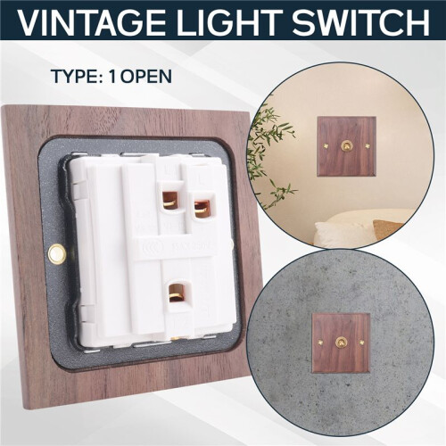 Retro American Industrial Style Light  Socket, Solid Wood Brass Toggle  Plate(1 Open) 2
