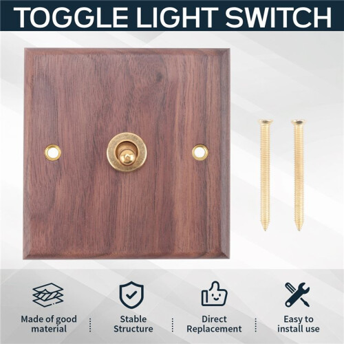 Retro American Industrial Style Light  Socket, Solid Wood Brass Toggle  Plate(1 Open) 2
