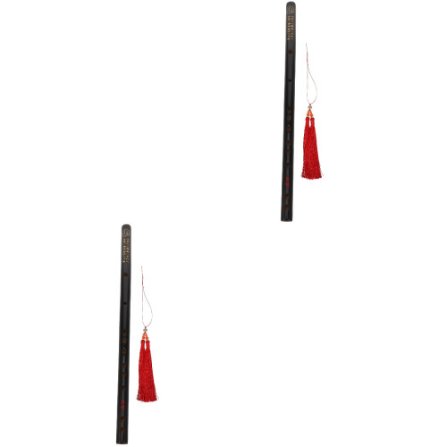 2Stk Bambus Querflöte Traditionelle Kinder Flöte Mit Quaste Schwarz 2