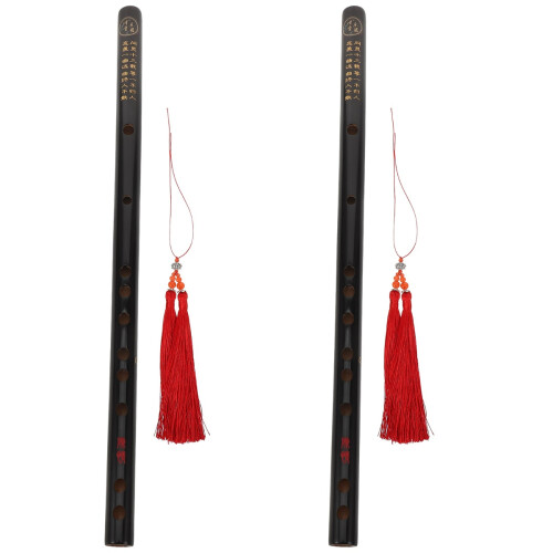 2Stk Bambus Querflöte Traditionelle Kinder Flöte Mit Quaste Schwarz 1