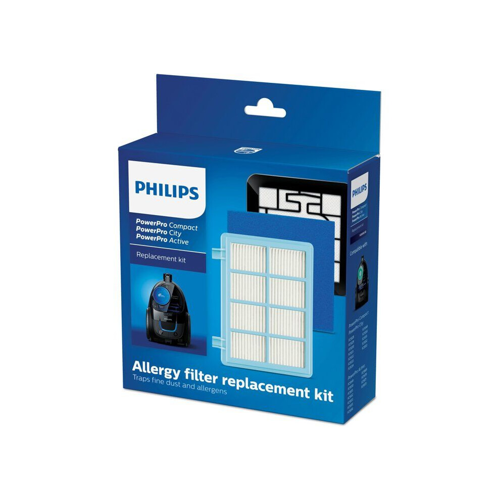 Philips Replacement Filter Kit For Powerpro Compact & Active Floor Vacuum Cleaner - Fc8010/02 - Blue/White