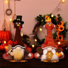 Fall Gnomes Plush, Handmade Thanksgiving Glowing Turkey Autumn Decorations Harvest Gift, Home Kitchen Decor Supplies B
