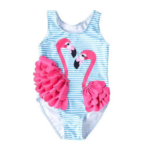 3Stk Badeanzug Einteiler Flamingo Cartoon Mehrfarbig Elastisch