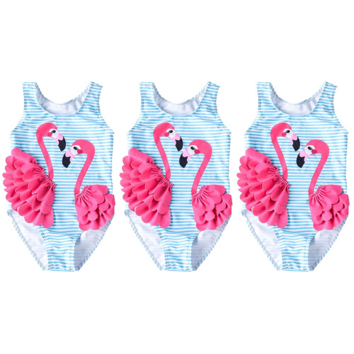 3Stk Badeanzug Einteiler Flamingo Cartoon Mehrfarbig Elastisch 2