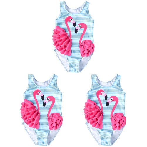 3Stk Badeanzug Einteiler Flamingo Cartoon Mehrfarbig Elastisch 1