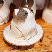 Animal Cat Statue Ornaments, Wood Carving Ornaments, Cat Figurines Carved Cat Sculpture Home Ornament