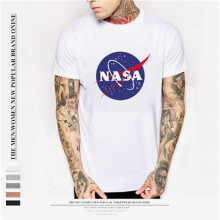 (Tag L=US/UK S,Red)Usa Fashion Chic Nasa Retro Logo Vintage Look Space 80s Mens Tshirt Cotton