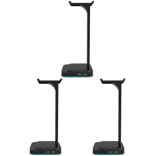 3Pièces Support Casque Rgb Noir Pour Bureau Avec Chargeur USB 1