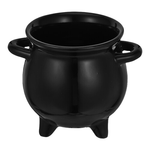 4Pcs Mini Ceramic Halloween Cauldron Candy Holder Black Jars