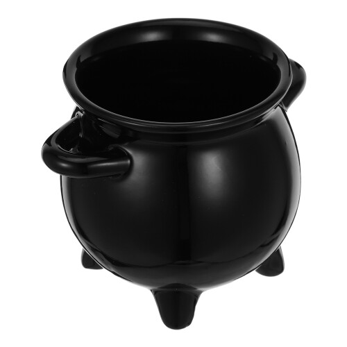 4Pcs Mini Ceramic Halloween Cauldron Candy Holder Black Jars 1