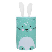 Green Round Metal Bunny Cookie Jar Tinplate Container for Kitchen