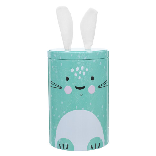 Green Round Metal Bunny Cookie Jar Tinplate Container for Kitchen