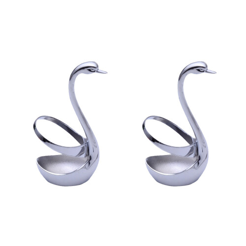 2Pcs Stainless Steel Spoon and Fork Holder Silver Swan Base 1