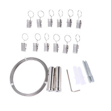 2Pcs Windproof Stainless Steel Clothes Drying Rope with Curtain Clips