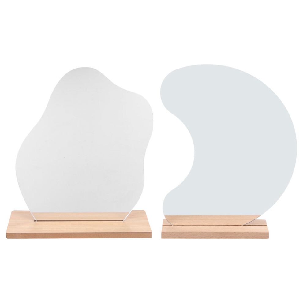 Aboofan 6Pcs Decorative Acrylic Makeup Mirrors With Wood Base For Bedroom Desk