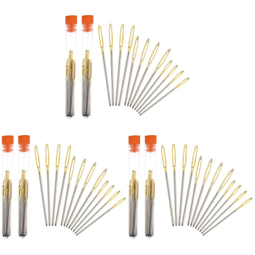 6Sets Knitting Tools Stainless Steel Large Hole Blunt Needles Silver 1