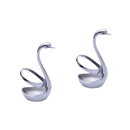 2Pcs Stainless Steel Spoon and Fork Holder Silver Swan Base 2