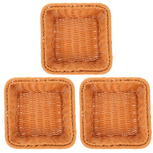 6Pcs Plastic Woven Square Fruit Basket Brown Kitchen Storage Organizer