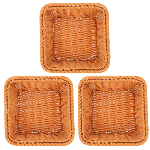 6Pcs Plastic Woven Square Fruit Basket Brown Kitchen Storage Organizer